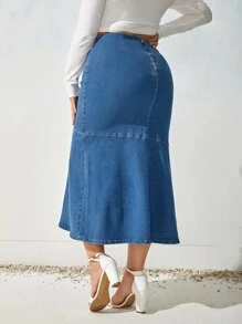 SHEIN Frenchy váy ngắn denim kích thước lớn Chia Dây kéo màu trơn - Rửa trung bình - Xem 3
