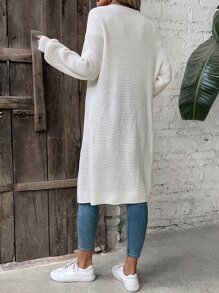SHEIN LUNE Drop Shoulder Open Front Pointelle Knit Cardigan - White - View 2