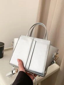 Minimalist Metallic Square Bag - Silver - View 2