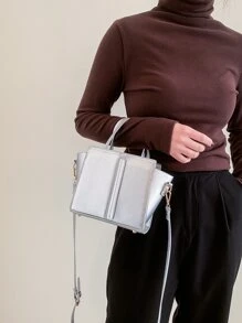 Minimalist Metallic Square Bag - Silver - View 5