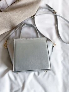 Minimalist Metallic Square Bag - Silver - View 7