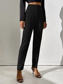 SHEIN Tall 高腰褶饰裤 - 黑色 - 查看 4