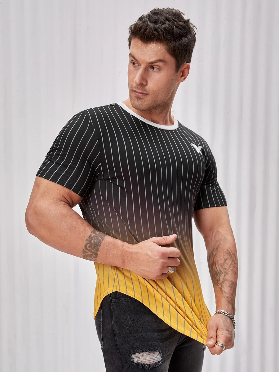 Manfinity Hombres Camiseta con estampado de rayas & de mariposa - Multicolor - Ver 1