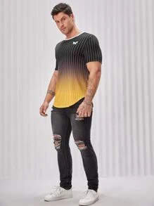 Manfinity Hombres Camiseta con estampado de rayas & de mariposa - Multicolor - Ver 6