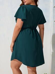 SHEIN LUNE Đầm Plus Size Thắt lưng Dây kéo màu trơn Giải trí - Màu xanh lá cây đậm - Xem 2