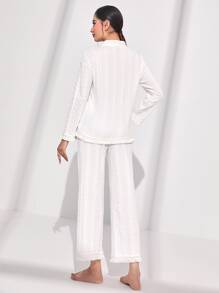 SHEIN Unity Set homewear con botón delantero ribete con fleco - Blanco - Ver 2