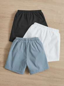 SHEIN Leap Crew Young Boy 3pcs Letter Patched Detail Drawstring Waist Shorts - Dusty Blue - View 2