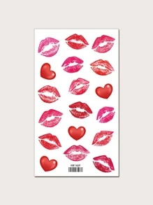 KING HORSE Pegatina de tatuaje, 1 hoja de tatuajes temporales con estampado de labios y corazones para mujeres, pegatinas de tatuaje para adultos, tatuaje realista de labios, corazón, para mujeres y niñas - Multicolor - Ver 1
