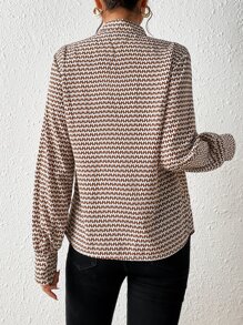 SHEIN Frenchy Allover Print Chain Detail Blouse - Apricot - View 2