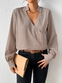 SHEIN Frenchy Allover Print Chain Detail Blouse - Apricot - View 5