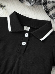 嬰兒字母織帶POLO衫和格紋百褶半身裙