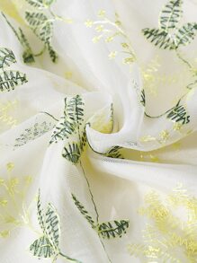 SHEIN Girls Floral Embroidery Mesh Puff Sleeve Dress - Beige - View 3