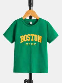 SHEIN Toddler Boys Letter Graphic Tee - Green - View 1