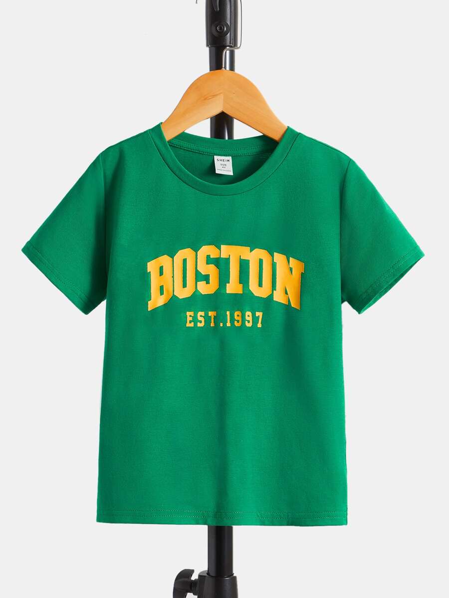 SHEIN Toddler Boys Letter Graphic Tee - Green - View 1