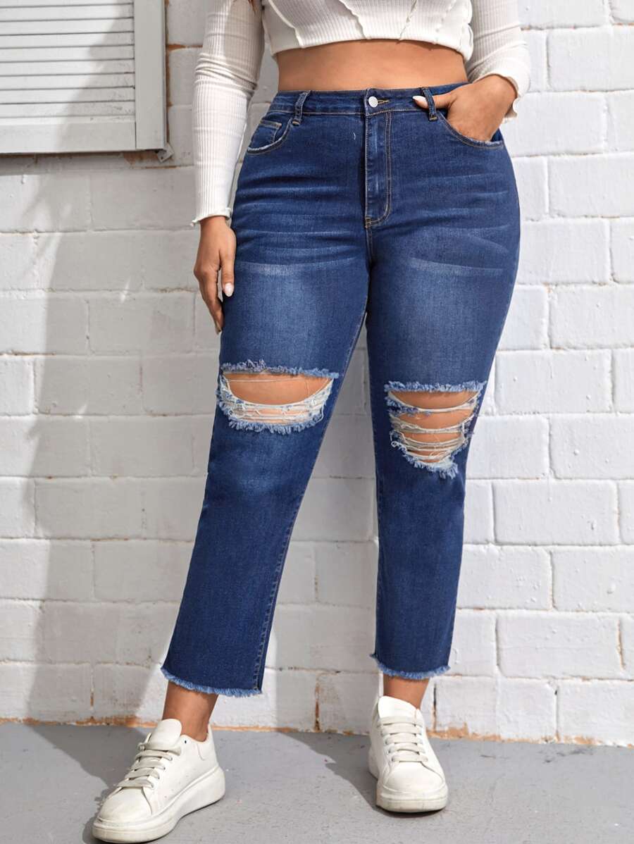 SHEIN Jeans desgarro bajo crudo