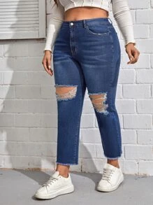 SHEIN Jeans desgarro bajo crudo