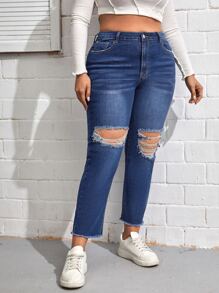 SHEIN Jeans desgarro bajo crudo