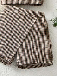 Baby Girl Plaid Print Cami Top & Shorts - Multicolor - View 5