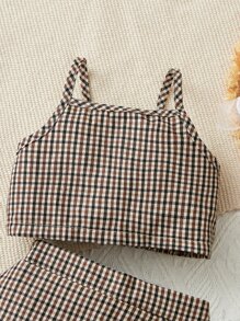 Baby Girl Plaid Print Cami Top & Shorts - Multicolor - View 6