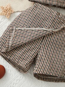 Baby Girl Plaid Print Cami Top & Shorts - Multicolor - View 7