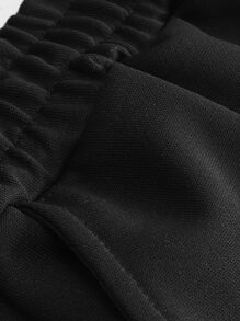 Manfinity Homme 男士字母圖案T恤和腰部抽繩短褲 - 黑色 - 查看 4