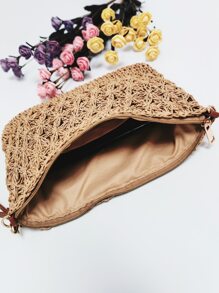 Minimalist Hollow Out Straw Bag,Perfect For Summer Beach Travel Vacation - Khaki - View 6