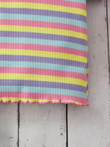 Baby Striped Rainbow Patched Lettuce Trim Tee - Multicolor - View 6