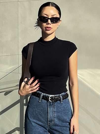 DAZY Camiseta De Punto Con Cuello Alto Y Acanalado