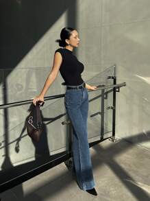 DAZY 高領肋織針織t恤 - 黑色 - 查看 4