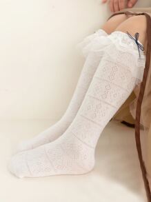 小女童蕾絲邊高筒襪 - 白色 - 查看 1