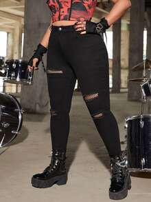 SHEIN ICON Jeans ajustados desgarro unicolor sin cinturón - Negro - Ver 4