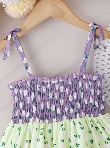 Toddler Girls Ditsy Floral Print Colourblock Ruffle Hem Cami Dress & Hat - Multicolor - View 3