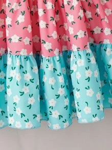 Toddler Girls Ditsy Floral Print Colourblock Ruffle Hem Cami Dress & Hat - Multicolor - View 5