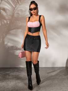 SHEIN ICON Solid PU Leather Bodycon Skirt - Black - View 5