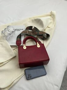 Túi đeo chéo Nữ màu trơn Có thể điều chỉnh được Đôi tay cầm Đúng mốt - Đỏ - Xem 5