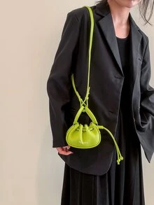 Túi đeo chéo Nữ Dây kéo Lá thư Đôi tay cầm Đúng mốt - màu xanh lá - Xem 7