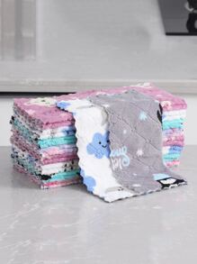 5 件装卡通图案清洁抹布，厨房，浴室，家居，家居用品供应商 - 彩色 - 查看 6