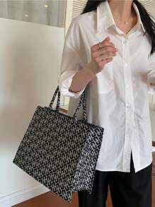 Túi Xách tay Nữ Hình học Đôi tay cầm Đúng mốt - Đen và trắng - Xem 2