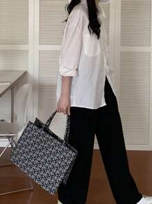 Túi Xách tay Nữ Hình học Đôi tay cầm Đúng mốt - Đen và trắng - Xem 5