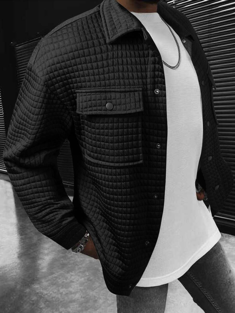 Manfinity Homme Loose Fit Men's Drop Shoulder Jacket With Flap Pockets, Men's Textured Shirt, Mens Shirts Streetwear, Embossed Shirt