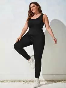 SHEIN LUNE Jumpsuits Plus Size màu trơn Giải trí - màu đen - Xem 1