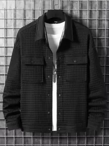 Manfinity Homme Loose Fit Men's Drop Shoulder Jacket With Flap Pockets, Men's Textured Shirt, Mens Shirts Streetwear, Embossed Shirt