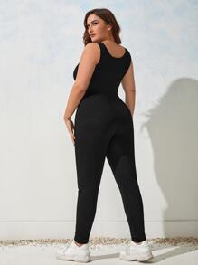 SHEIN LUNE Jumpsuits Plus Size màu trơn Giải trí - màu đen - Xem 2