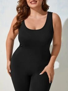 SHEIN LUNE Jumpsuits Plus Size màu trơn Giải trí - màu đen - Xem 3