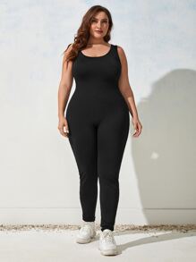 SHEIN LUNE Jumpsuits Plus Size màu trơn Giải trí - màu đen - Xem 4