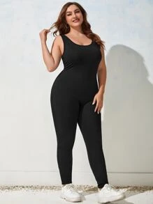 SHEIN LUNE Jumpsuits Plus Size màu trơn Giải trí - màu đen - Xem 5