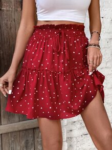 SHEIN VCAY Falda con corazón confeti bajo con fruncido - Rojo - Ver 1