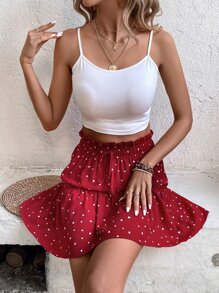 SHEIN VCAY Falda con corazón confeti bajo con fruncido - Rojo - Ver 7