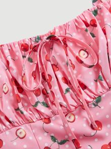 SHEIN MOD Cherry Print Tie Front Tank Top & Skirt - Multicolor - View 3