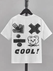 SHEIN Boys Letter & Cartoon Graphic Tee - White - View 1